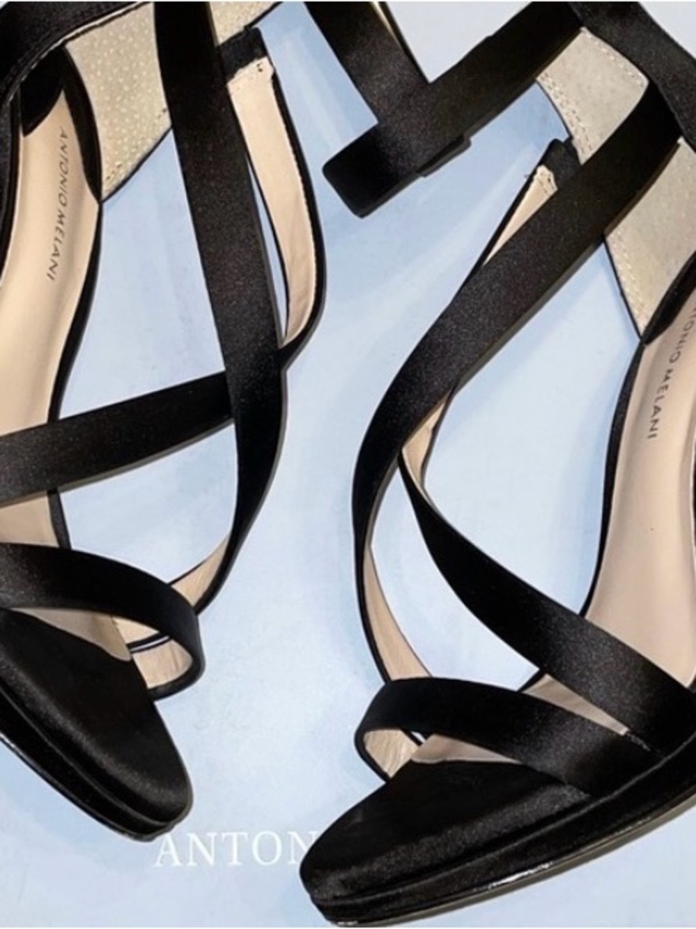 ANTONIO MELANI Black Satin Strappy Heels